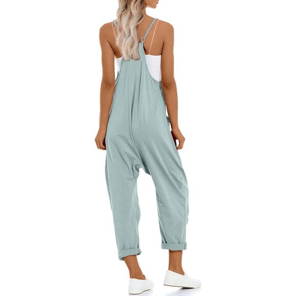Women Green V Neck Sleeveless Jumpsuit Spaghetti Straps Harem Long Pants Overall - Picture 2 of 6